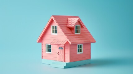 real estate tridimensional dummy small house on a light blue background