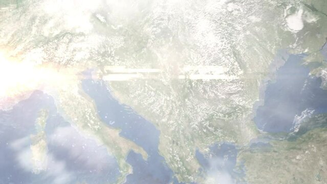 Zoom in from space and focus on Valjevo, Serbia. 3D Animation. Background for travel intro. Elements of this image furnished by NASA	