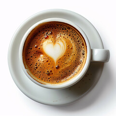 coffee cup with heart sign, top view isolated on white background, with clipping path.
