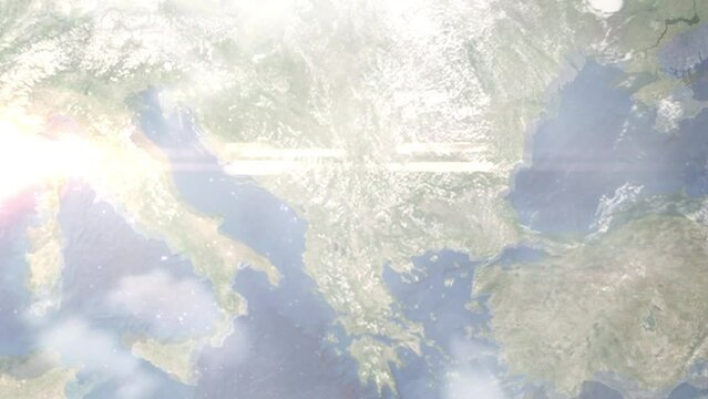Zoom in from space and focus on Gjilani, Serbia. 3D Animation. Background for travel intro. Elements of this image furnished by NASA	
