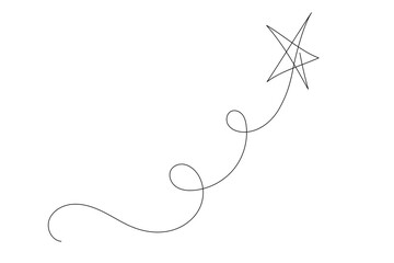 Line Art Star Illustration. Sketch Simple Line Star Isolated on White Background. Continuous Line Modern  Drawing. Editable vector Thin Curve Stroke Decoration. Christmas and new Year Wish Theme