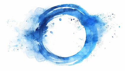 Obraz premium Abstract watercolor brush strokes in blue and white, forming an elegant circle clean background Generative AI