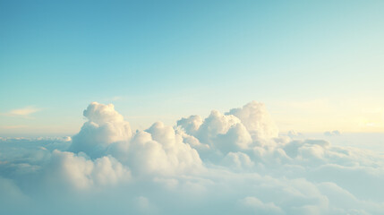 Soft hues and a gentle gradient of blues encapsulate the peaceful expanse of cloud cover, as seen from above, conveying a sense of tranquility - obrazy, fototapety, plakaty