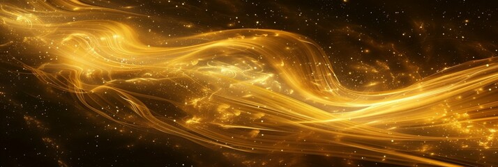 Captivating Golden Energy Waves Flowing Across Starry Cosmic Backdrop Representing the Power and Connectivity of Nature s Radiant Glow
