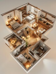house interior design layout view from above with nice lighting and colors