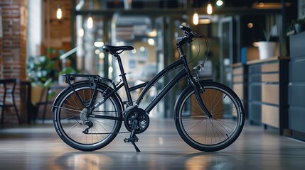 Cool slate folding bike in a modern office setting, the commuter's choice,