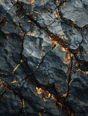 stark black stone texture background with golden cracks 