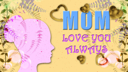 mom love you always text with women face icon on animated luxury floral background