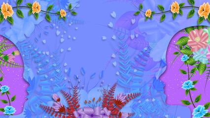 beautiful animation of transparent mother and kid face on blue floral background