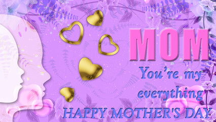 mom you're my everything and happy mother's day greetings in purple colour texture with mother and son icon