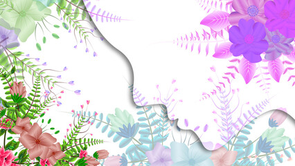 transparent women face in floral texture. animated women background in colorful flower texture