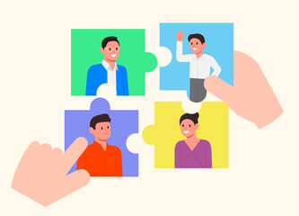 Team building and management. Teamwork concept. Team culture and relationship, Colorful flat vector illustration