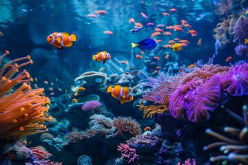 Naklejka na ściany i meble A vibrant coral reef teeming with colorful marine life