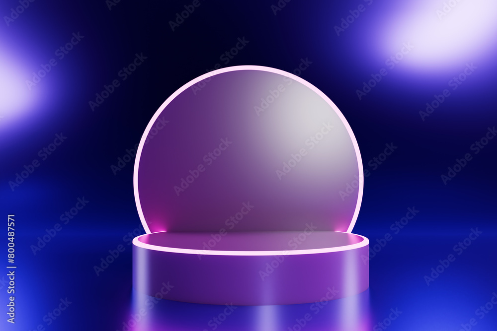 Poster empty round podium with frame. 3d rendering