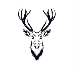 Black and white vector graphic of a deer head with antlers on an isolated background