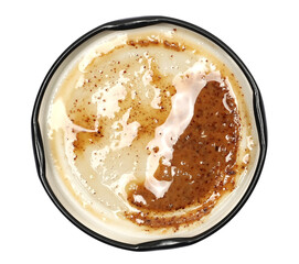 Almond butter on jar lid isolated on white, top view, clipping