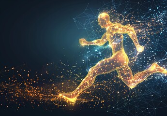 Naklejka premium Vector illustration of Running Man transforming into network connection.