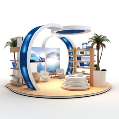 Exhibition stand with palm tree, Exhibition round, Events Branding Business stall on a white background.