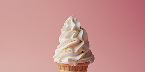 pink background with a cone of white soft ice cream. a place for text, advertising