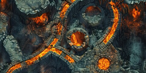 fire and dungeons background with amazing details view from above