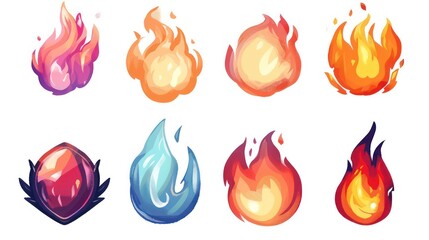 fire spell gaming icons isolated on a white background