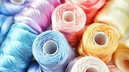 Vibrant Closeup of Sewing Thread Spools Perfect for Textile Industry or Fashion. Concept Closeup Photography, Textile Industry, Fashion, Sewing Thread, Vibrant Colors