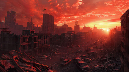 Post-Apocalyptic City Panorama with Zombies