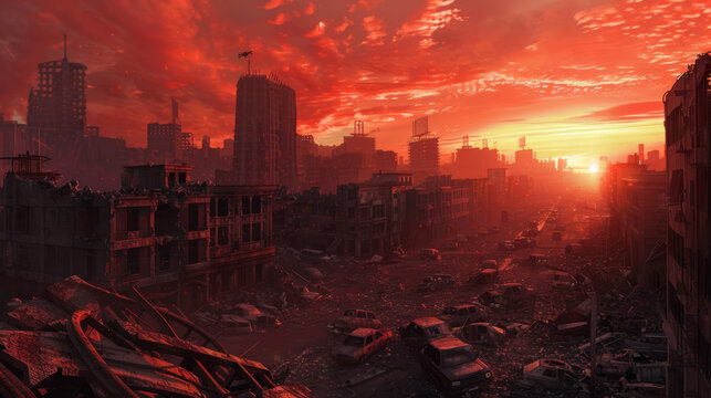 Post-Apocalyptic City Panorama with Zombies