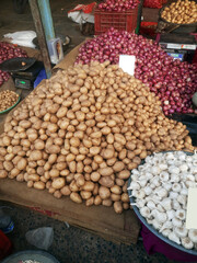 Onions, potatoes and other vegetables local market in India, Gujarat