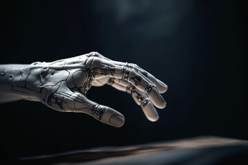 An advanced robotic hand with articulated fingers in a reaching pose