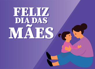 Happy Mother's Day text in portuguese, with Mother's Day illustration 