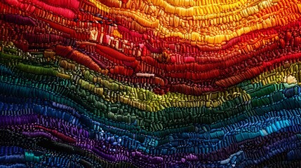 Vibrant Embroidered Textile Artwork Celebrating Pride with Interwoven Textures and Contemporary Design