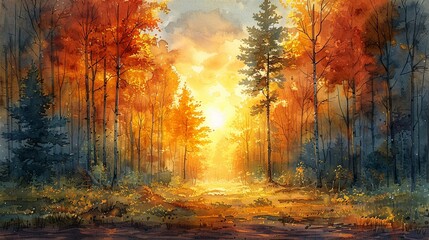 A peaceful forest scene with sunlight filtering through the trees.copy space