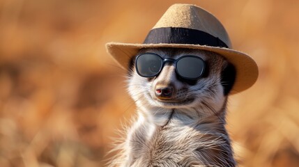 Obraz premium Classy Meerkat in Shades and Trilby Hat, Ideal for Text Insertion