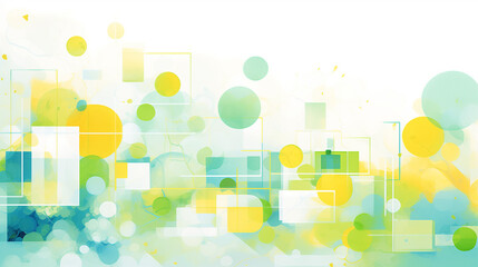 Sunny Geometry: Yellow and White Background adorned with White Geometrical Shapes, Echoing the Refreshing Tones of Sky-blue and Green for a Vibrant and Harmonious Design