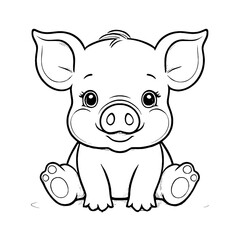 Cute Baby Pig Animal Outline, Pig Vector Illustration