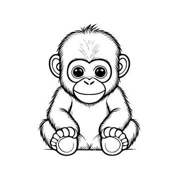 recommend clip art: Cute Baby Orangutan Animal Outline, Orangutan Vector Illustration