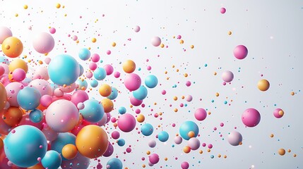 colorful funny balls flying and floating in space with pastel and vivid colors, amazing depth of field