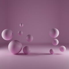 pink background with pink balls fly 3d render 