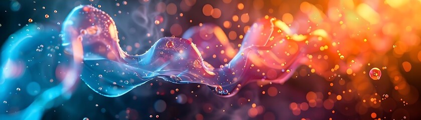 Dynamic Illustration of Innovative Drug Exploration Featuring Abstract Molecules and Bursting Energy Patterns
