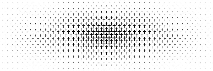 horizontal halftone of black cross from center design for pattern and background.