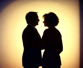 A couple in silhouette, standing back to back, with arms crossed, looking in opposite directions, symbolizing a deep disagreement or conflict in their relationship