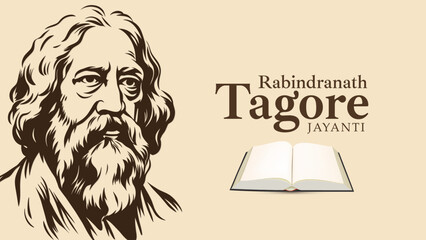 Rabindranath Tagore illustration for 22 Shey Shrabon Rabindra Jayanti Social Media Post, Web Banner, Status