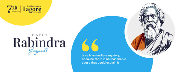 Rabindranath Tagore illustration for 22 Shey Shrabon Rabindra Jayanti Social Media Post, Web Banner, Status