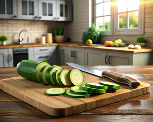 zucchini on a cutting board in the kitchen