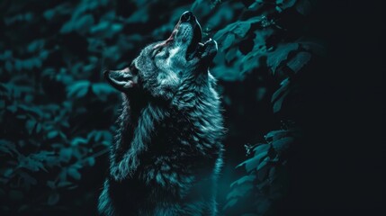   A wolf gazes up at the sky with its mouth agape and head raised - obrazy, fototapety, plakaty