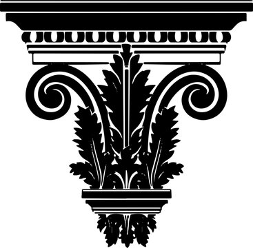 This image displays the silhouette of an ornate Corinthian capital, showcasing intricate leaf and scroll designs perfect for architectural and historical illustrations.
