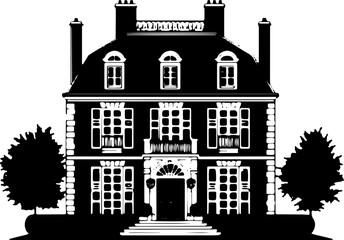 This silhouette of a Victorian manor, complete with spires and intricate details, is ideal for themes related to historical architecture and literature.