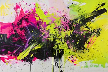 An explosion of neon lime and electric pink in a dynamic, abstract composition