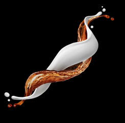 Beautiful splashes of milk and coffee on black background